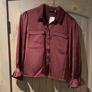 Rafaella Burgundy Blouse with Flap Pockets